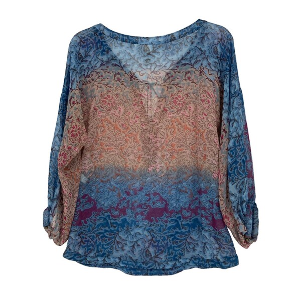 Diane Von Furstenberg Silk Peasant Blouse SIZE 4 Sheer Boho Art to Wear Peelo - Picture 3 of 12